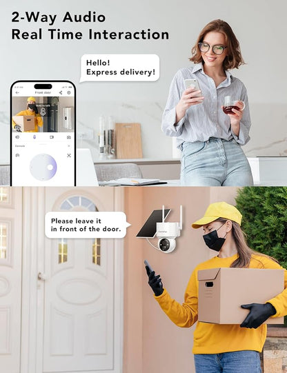 2K Solar Security Cameras Wireless Outdoor, 360°PTZ Battery Powered Cameras for Home Security, 2.4G WiFi Outdoor Camera with Color Night Vision, IP66 Waterproof, Motion Sensor Alarm, White-4P