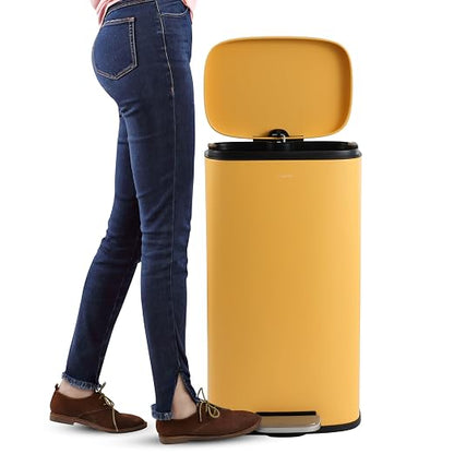 happimess Curtis 8 Gal Step Trash Can Soft Close 25", Daffodil Yellow
