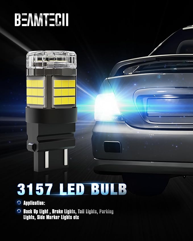 BEAMTECH Upgraded 3157 3156 LED Bulbs Reverse Lights, Build-in CANBUS, 6500K White Super Bright for 3056 4157 4057 3457 Tail Lights, Brake Parking Signal Back Up Lights, Pack of 2