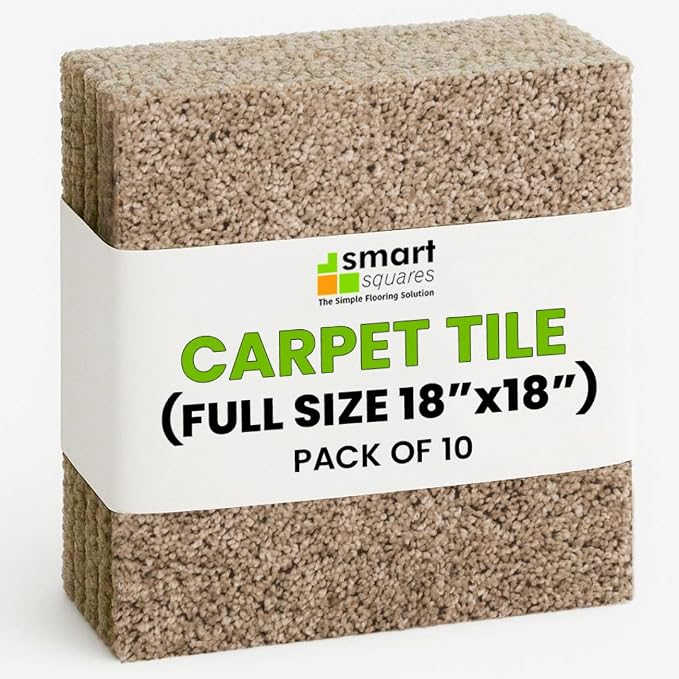 Smart Squares Easy Street Premium Plush Carpet Tiles, Made in USA – 18x18 Peel and Stick Floor Tiles with Attached Padding – Seamless DIY Carpet Squares (22.5 Sq Ft, Pack of 10, 4032 Casa Marina)