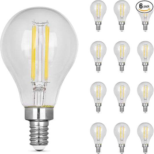 Feit Electric A15 LED Light Bulb, 60W Equivalent, Dimmable, E12 Base, 5000K Daylight, 750 Lumens, Straight Filament Clear Glass Light Bulbs, 15,000-Hour Lifetime, BPA1560C/950CAFIL2/6, 6 Pack