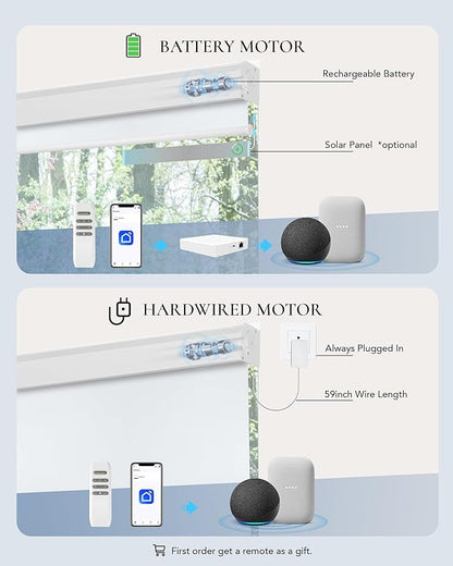 Motorized Blinds Compatible with Alexa Google Custom to 115" Width 100% Blackout Smart Blind Automatic Large Window Roller Shades Remote Control Vinyl White