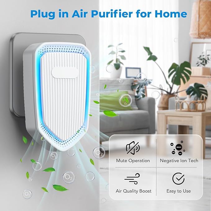 Plug In Negative Ion Air Purifiers Air Ionizers Quiet Air Freshener for Home Bedroom Office Basement - Portable Mini Air Cleaner Odor, Smoke, Dust, Pet Smell