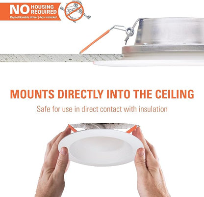 HALO LT 4 in Canless LED Recessed Light Indoor/Outdoor Dimmable Ceiling Downlight, Wet Location Rated, Selectable Color Temperature 2700K-5000K, 650 Lumens, Matte White - LTC406FS5B