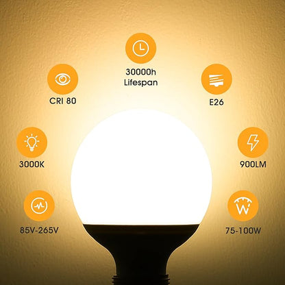 Flaspar Vanity Light Bulbs for Bathroom, G25 LED Globe Light Bulb 100 Watt Equivalent, 3000K Warm White LED Bulbs E26 Medium Base for Mirror Makeup Chandelier Lighting, Non-dimmable, 4 Pack