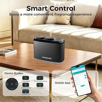 Smart Essential Oil Diffuser with Dual Nozzle & App Control, Waterless Diffuser for 1500 Sq Ft, with 4 Timer & 4 Mist Levels, Hotel Scent Diffuser for Home & Office