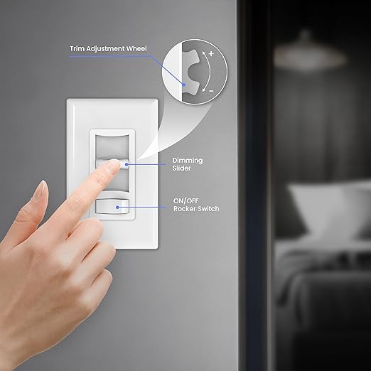 Feit Electric LED Slide Dimmer Switch, Single-Pole or 3-Way Wall Light Dimmer for Dimmable LED & CFL Bulbs, Includes Wall Plate and Wire Nut Installation, DIM/Slide/2, 2 Pack