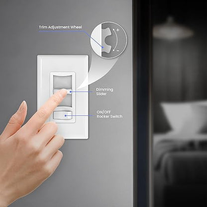 Feit Electric LED Slide Dimmer Switch, Single-Pole or 3-Way Wall Light Dimmer for Dimmable LED & CFL Bulbs, Includes Wall Plate and Wire Nut Installation, DIM/Slide/2, 2 Pack