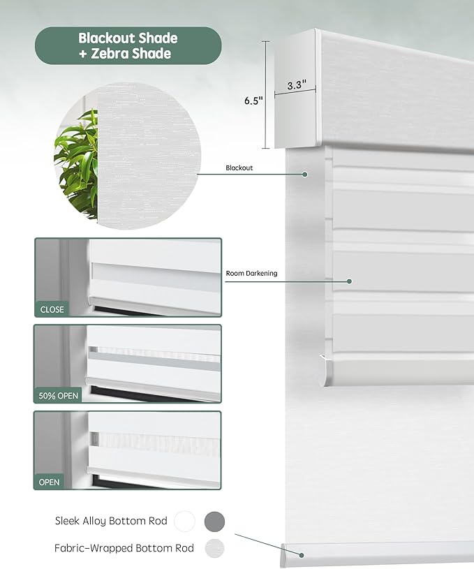 Yoolax Smart Dual Roller Shades, Motorized Blinds with Remote Smart Zebra Shades Compatible with Alexa, Blackout & Light Filtering Automatic Blinds for Windows (Zebra White)