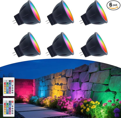 RGB MR11 LED Bulbs Color Changing, GU4 Bi-pin Base, Warm White+15 Multicolors and 4-Level Brightness on Remote Control, 12V MR11 Halogen Bulb Replacement