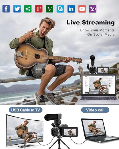 Video Camera Camcorder Full HD 4K 48MP Vlogging Camera for YouTube Digital Camera Recorder Video Camera for Filming with 3.0" Touch Screen,2 Batteries and 32G SD Card
