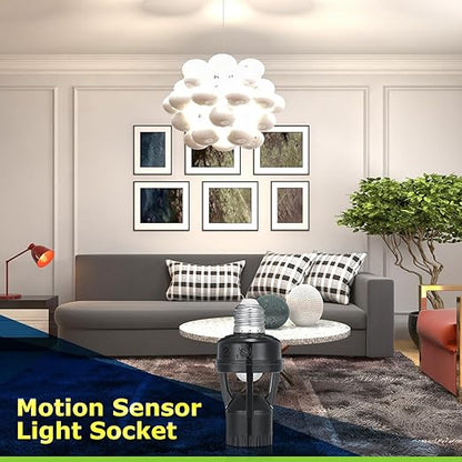 Hortsun 3 Pcs Motion Sensor Light Socket Smart Screw in Light Bulb Outlet Compatible with E26/e27 Automatic on Off Night Light Control for Basement Basement Porch Storage Room, Black