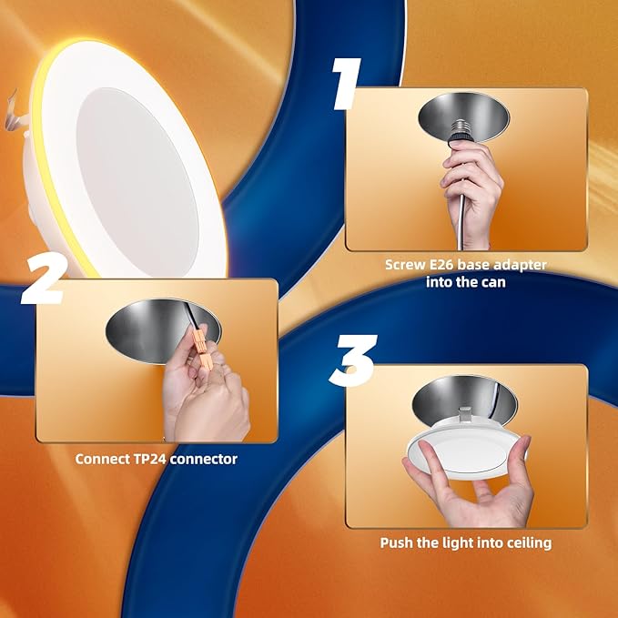 FREELICHT 6 Pack 4 Inch 5CCT LED Recessed Can Light with Night Light, 2700K/3000K/4000K/5000K/6000K Selectable Flat Recessed Lighting, 7W=60W, 700LM, Dimmable Retrofit - ETL & FCC