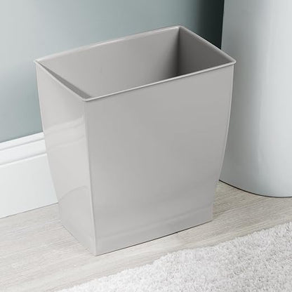 iDesign Small Plastic Bathroom Trash Can, Slim Rectangle Garbage Bin for Bedroom, Office, Dorm, 2-Pack, Gray
