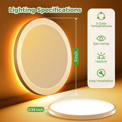 zemty 9 Inch Flush Mount Ceiling Light Fixture with Night Light 1800K, 2 Pack 3000K/4000K/6500K Selectable Ceiling Lights, Low Profile Ceiling Lighting for Bedroom Bathroom Kitchen-White