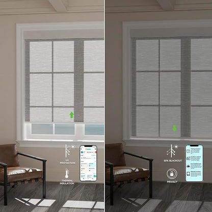 Motorized Blinds with Remote [Light Filtering] Smart Blinds Compatible with Alexa Google HomeKit, 60% Blackout Automatic Roller Shades for Indoor Windows, Customized Size, Wavy Soft White