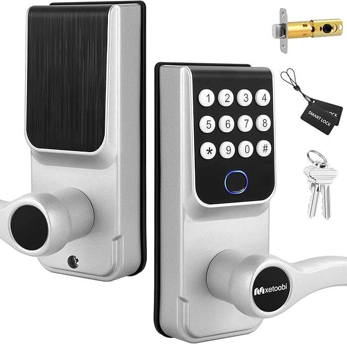 Keypad Smart Lock with Handle for Front Door, 5-in-1 Control by Fingerprint/Password/APP/E-Key/Key, Simple and Reliable, 12 Months Battery Life, Easy Installation (MT-B16-S)