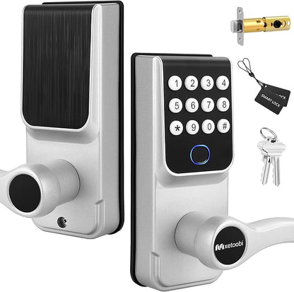 Keypad Smart Lock with Handle for Front Door, 5-in-1 Control by Fingerprint/Password/APP/E-Key/Key, Simple and Reliable, 12 Months Battery Life, Easy Installation (MT-B16-S)