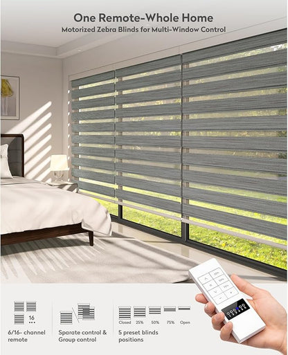 ACMEART Motorized Zebra Blinds,Smart APP & Remote Control 95% Blackout Shades,Compatible with Alexa,Custom Size Electric Window Blinds for Bedroom/Home/Office (Classical Grey)