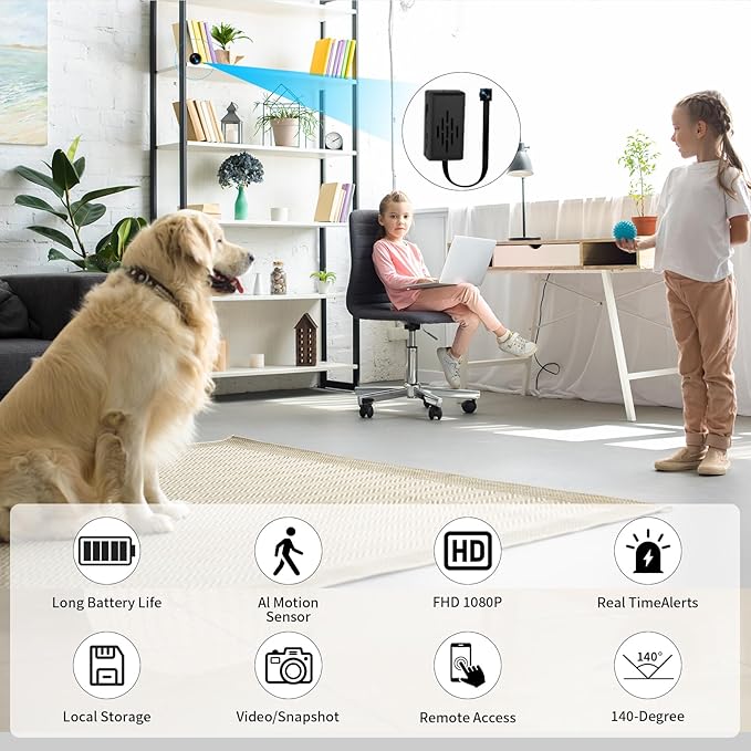 1080P Mini Camera DIY Module with 2.4G/5Ghz WiFi, Nanny Cam with 300 Minutes Battery, Motion Detection, 140° Wide Angle, App Control, Portable Small Camera Module for Home Security, Pets, Office