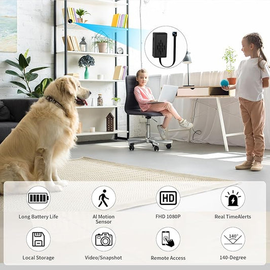 1080P Mini Camera DIY Module with 2.4G/5Ghz WiFi, Nanny Cam with 300 Minutes Battery, Motion Detection, 140° Wide Angle, App Control, Portable Small Camera Module for Home Security, Pets, Office
