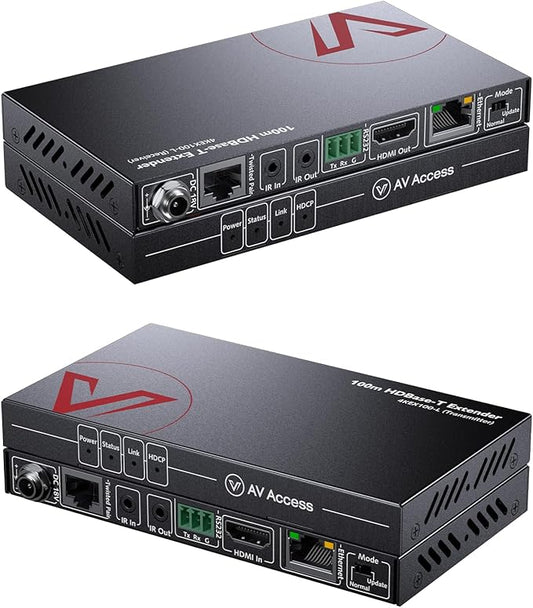 AV Access HDBaseT HDMI Extender 100m/330ft, 4K@60Hz, PoE, IR, RS232, Ethernet Over Cat Cable for TV, Projector, Conference Room, Digital Signage (4KEX100-L)