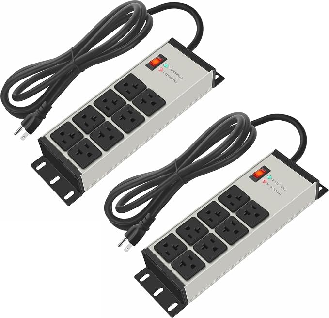 CCCEI 2PCS 12 Gauge Heavy Duty Power Strip, 8 Ports. Grey, 10FT.