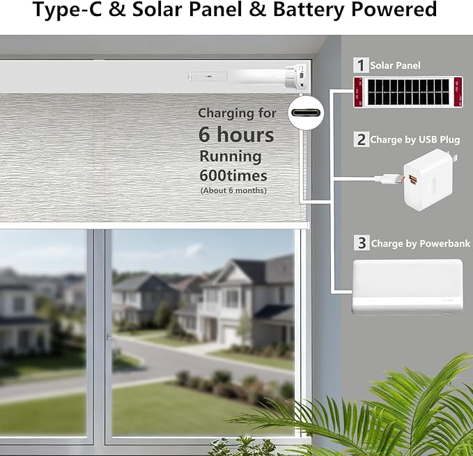 Motorized Light Filtering Roller Shades – Smart Electric Blinds for Living Room, Alexa Google Home Siri, Matter Compatible, Custom Window Shades, Cordless Rechargeable