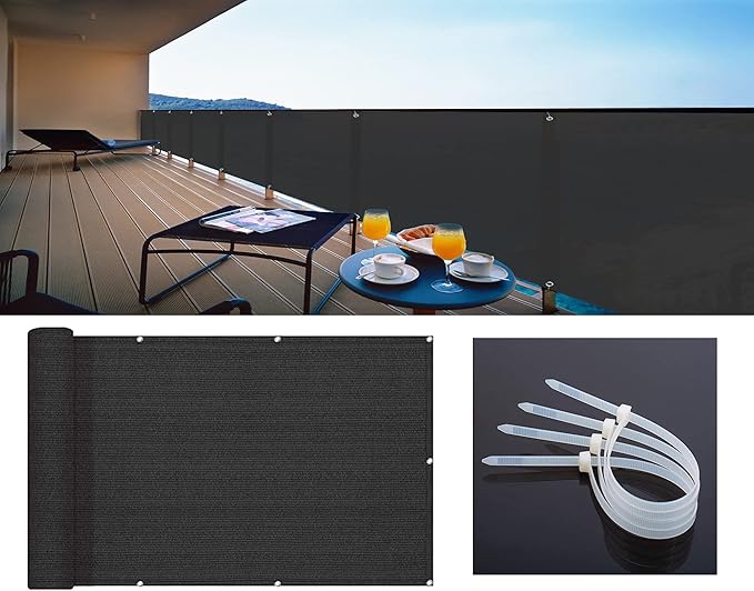 LOVE STORY Balcony Privacy Screen, 3'x15' Deck Shield Screen Fence Cover,UV Protection and Weather-Resistant,3 FT Height for Deck, Patio, Backyard, Outdoor Pool, Porch, Railing, Black