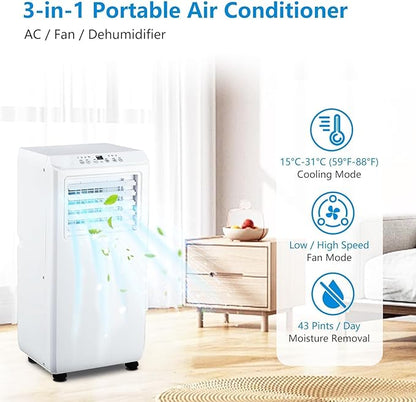 GarveeLife Portable Air Conditioner,10,000 BTU for Rooms up to 450 Sq.Ft., Smart Compact AC Unit with Cooling, Dehumidifier, Fan, Remote Control and Window Kit, White