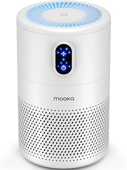 MOOKA Air Purifiers for Home Large Room up to 1076ft², H13 True HEPA Air Filter Cleaner, Odor Eliminator, Remove Smoke Dust Pollen Pet Dander, Night Light, B-D02L White