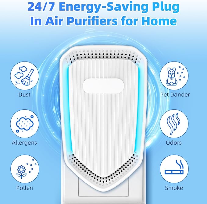 2026 Air Ionizers for Home & Dust Mites,Plug In Air Purifier Negative Ion Generator,Portable Quiet Filterless Air Freshener Odor Eliminator for Office Kitchen,Mini Air Cleaner for Pet Odor,Smoke Smell