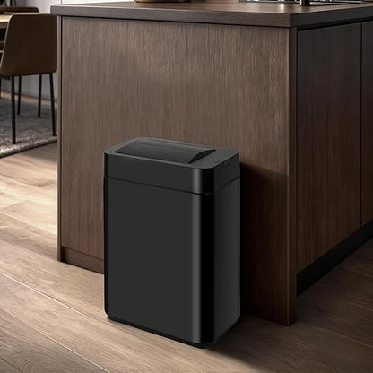SYNCVIBE Sensor Trash Can with Butterfly Lid 2.6 Gallon Rectangular Automatic Garbage Can, Stainless Steel Trash Bin, Slim Waterproof Wastebaskets with Lid Soft Close for Under Counter, Black