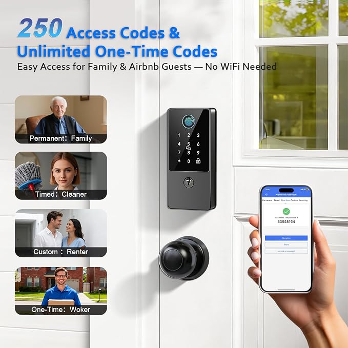 Smart Door Lock Deadbolt, Keyless Entry Door Lock with Fingerprint & Keypad,App Control,Auto Lock,Secure Electronic Digital Lock for Front Door Home Apartment Rental,Easy Installation,Matte Black