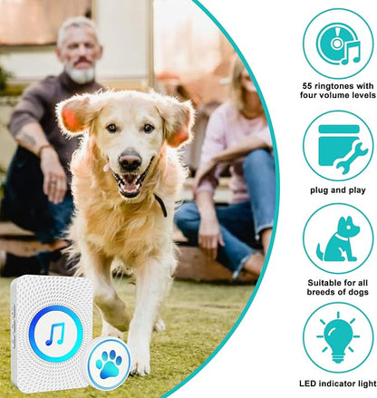 Dog Door Bell for Potty Training, Smart Wireless Doggie Doorbell to Go Outside, 1000 Feet Long Range with IP65 Waterproof Super-Light Touch Button, 60 Melodies & Adjustable Volume (White)