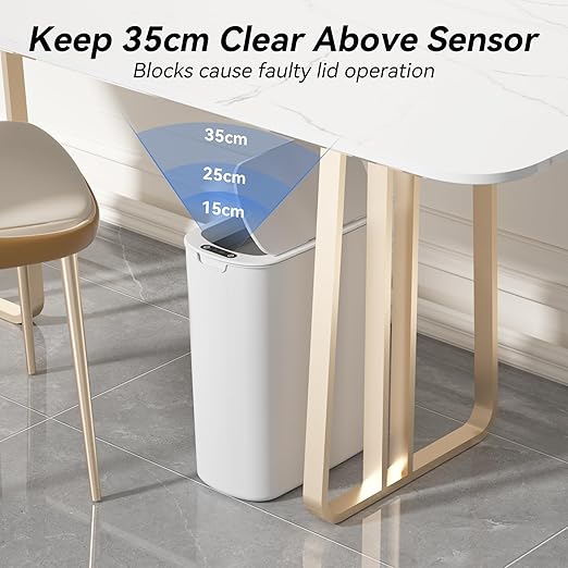 FRESHLIX Automatic Motion Sensor Bathroom Trash Can with Lid, 5 Gallon Touchless Trash Bin,Smart Electric Narrow Waterproof Garbage Bin for Toilet, Office, Bedroom, Living Room, Dorm (White