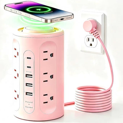 Power Strip Tower with USB Ports, 6.5 FT Extension Cord with Multiple Outlets (12AC+3A+2C) for Home Office Desk College Dorm Room Supplies