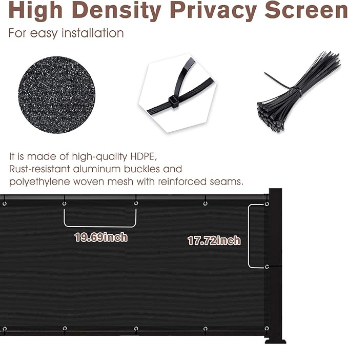 SUNNY GUARD 2.5'x10' Black Balcony Privacy Screen Fence, Apartments Railing, Heavy Duty Wind Screen for Outdoor,Deck,Backyard,Patio Privacy（We Make Custom Sizes）