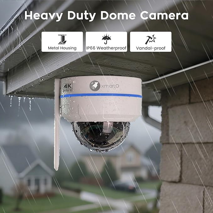 xmartO 4K 8MP Heavy-Duty WiFi 6 Security Camera System Bundle, 10-Channel NVR & 4 Heavy-Duty 8MP Plug-in AI PTZ Wireless Cameras, 2-Way Audio, IP66 Weatherproof, Long Range WiFi6, 0 Monthly Fee