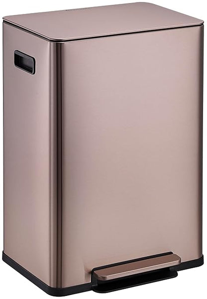Simpli-Magic Infinity Edge 60 Liter / 16 Gallon Rectangular Hands-Free Extra Large Kitchen Step Trash Can, Soft-Close Single Lid Recycling Bin, Stainless Steel, Gold, 79681