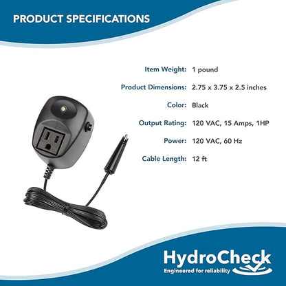HC5000T Electronic Sewage Pump Switch, 12ft Cord - No Pit Entry, Smart Alarm System Water Sensor for Sump Pump - Compatible with All Pumps & Pit Sizes - Prevents Flooding in Basements, Lift Stations