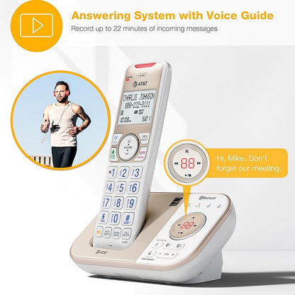 AT&T BL3112 Cordless Home Phone – 1 Handset, Bluetooth to Cell, Smart Robocall Blocker (1,000), Digital Answering, Expandable