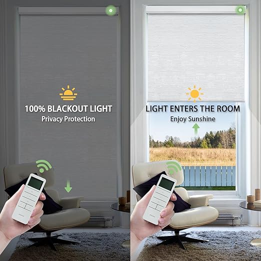 Motorized Blinds with Remote, Blackout Smart Blinds for Windows Motorized Shades, Automatic Shades Work with Alexa/Google/Apple Home for Bedroom Living Room, Custom Size(Jacquard White)