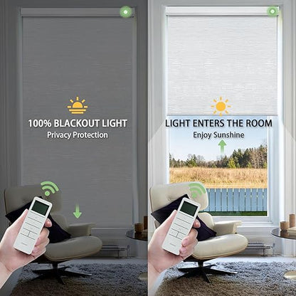 Motorized Blinds with Remote, Blackout Smart Blinds for Windows Motorized Shades, Automatic Shades Work with Alexa/Google/Apple Home for Bedroom Living Room, Custom Size(Jacquard White)