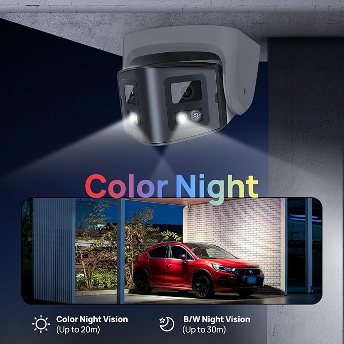 PANOEAGLE 4MP Dual Lens PoE IP Camera Outdoor with 170° Panoramic Wide Angle,Full Color& IR Night Vision,Human Detection,Two-Way Talk, Micro SD Card Slot, IP67, WDR