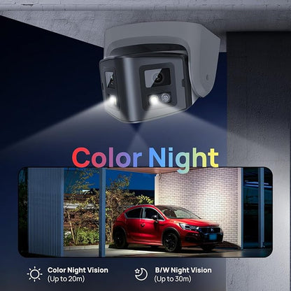PANOEAGLE 4MP Dual Lens PoE IP Camera Outdoor with 170° Panoramic Wide Angle,Full Color& IR Night Vision,Human Detection,Two-Way Talk, Micro SD Card Slot, IP67, WDR