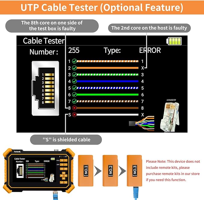 Rsrteng CCTV Tester Monitor Auto HD Coaxial Camera Tester 4K 8MP TVI/CVI/AHD/CVBS Analog Video Monitor 4.3 inch TFT-LCD Screen PTZ Control RS485 Call OSD Menu Audio DC12V Power Output