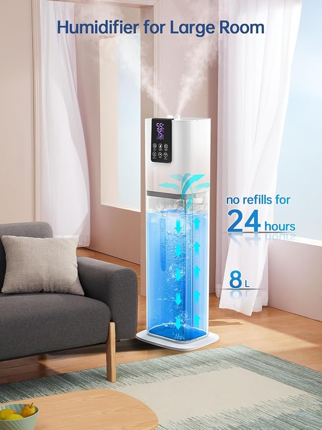 8L Smart Humidifiers for Bedroom Large Room, 2.1Gal Cool Mist Top Fill Diffuser Ambient Light, App & Remote Control, 3 Mist Modes, Quiet Humidifier for Home Office Plant