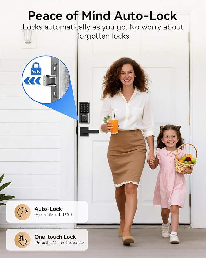 Smart Deadbolt Lock, Keyless Entry Door Lock, Fingerprint, Electronic Touchscreen Keypad, APP Control, Temporary Passcode, Auto Lock, IP54 Waterproof, Easy Install for Front Door