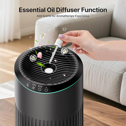 Grey Portable Air Purifiers for Bedroom or Office Use, 23dB Ultra Quiet Sleep Mode, Timer, Blue Ambient Light and Fragrance Sponge, 1P